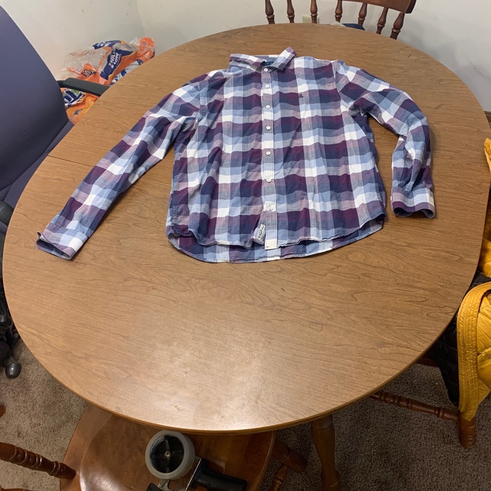 Original Penguin Shirt Men's Large  Purple Check Heritage Slim Fit Button Down